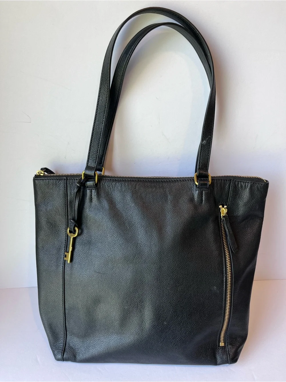 Fossil Tara Shopper Black Leather Tote Shoulder Bag